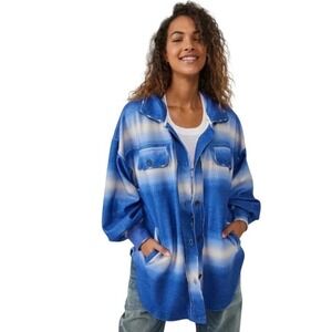 Free People Oversized Tie Dye Shacket Jacket Blue White Size L